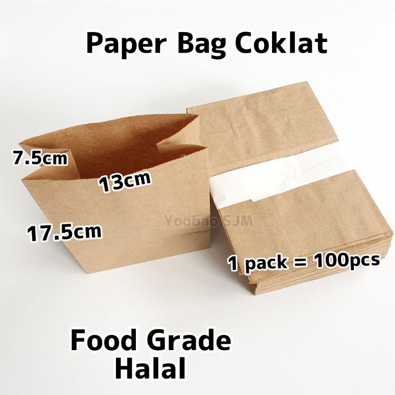 

Kantong Kertas 17.5 x 13 x 7.5cm Paper Bag Coklat Food Grade Kraf Kraft SOS 41-B08 Brown paperbag foodgrade