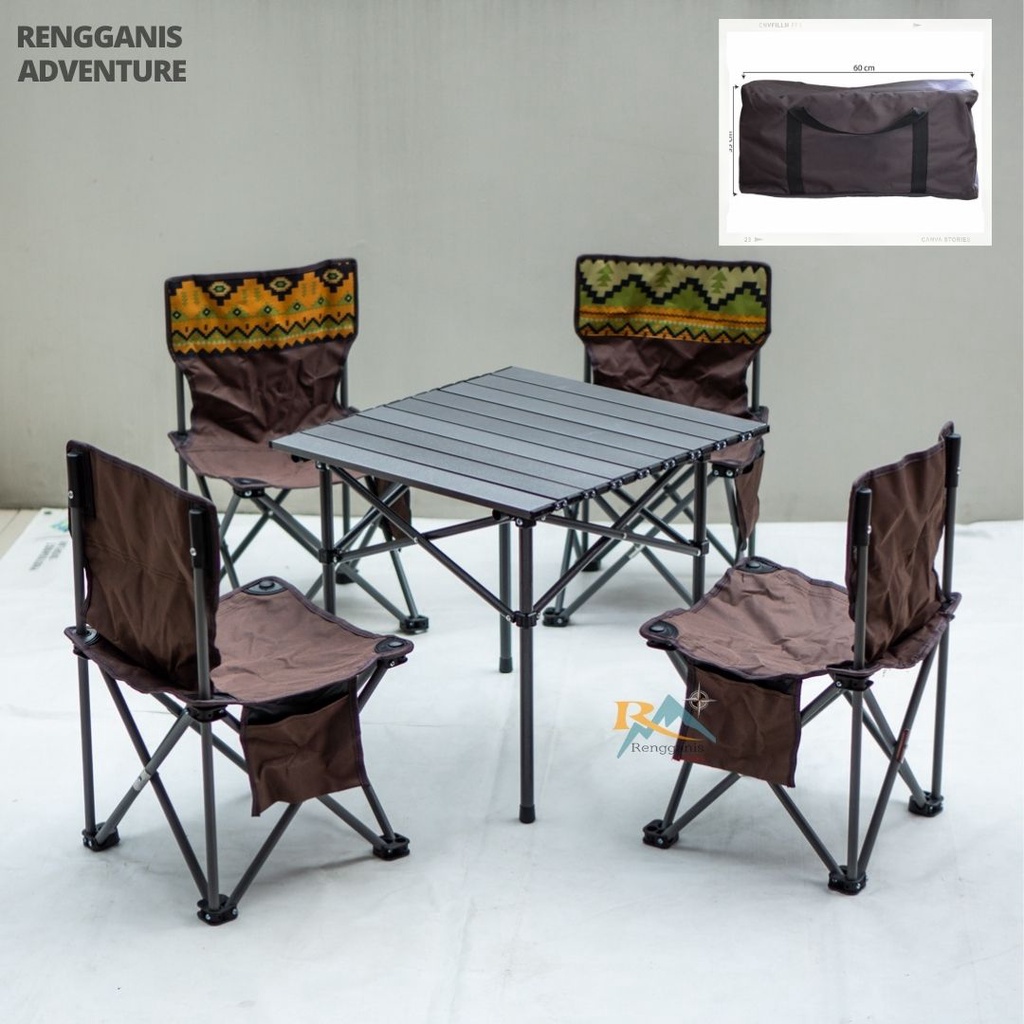 [PAKET LENGKAP] 1 Meja Lipat 4 Kursi Lipat Chair Set DHAULAGIRI Camping Memancing