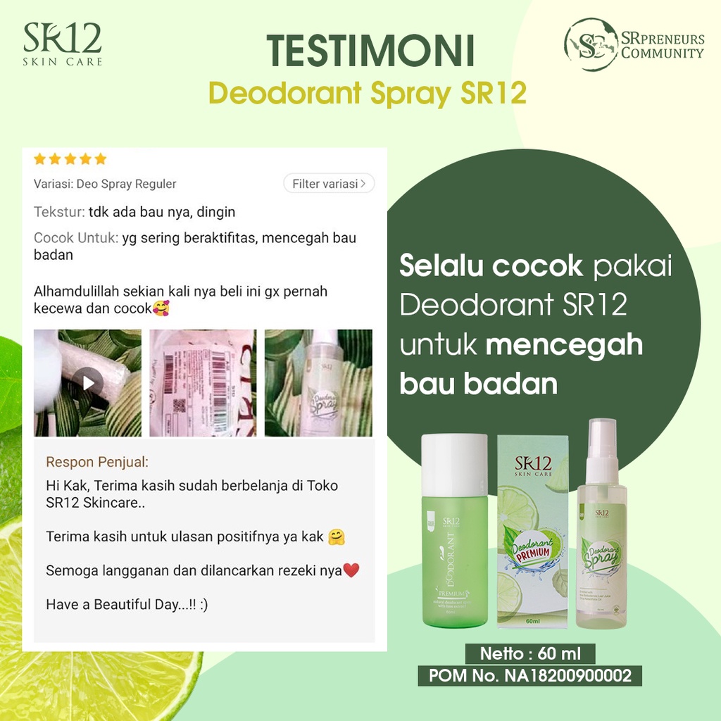 DEODORANT SPRAY HERBAL SR12 AMPUH HEMPAS BAU KETIAK / DEODORAN TAWAS HILANGKAN BAU BADAN / DEODORAN SPRAY SR 12 60ML BPOM / MENCERAHKAN DAN MEMUTIHKAN KETIAK