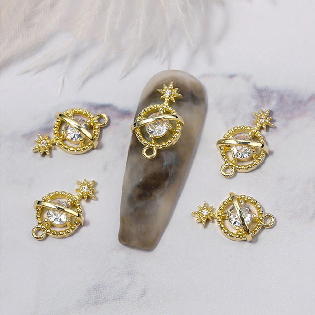 Mxbeauty 3D Nail Art Dekorasi Emas Glitter Manicure Aksesori Salon Saturnus Desain Zirkon Hiasan Kuku Nail Rhinestones