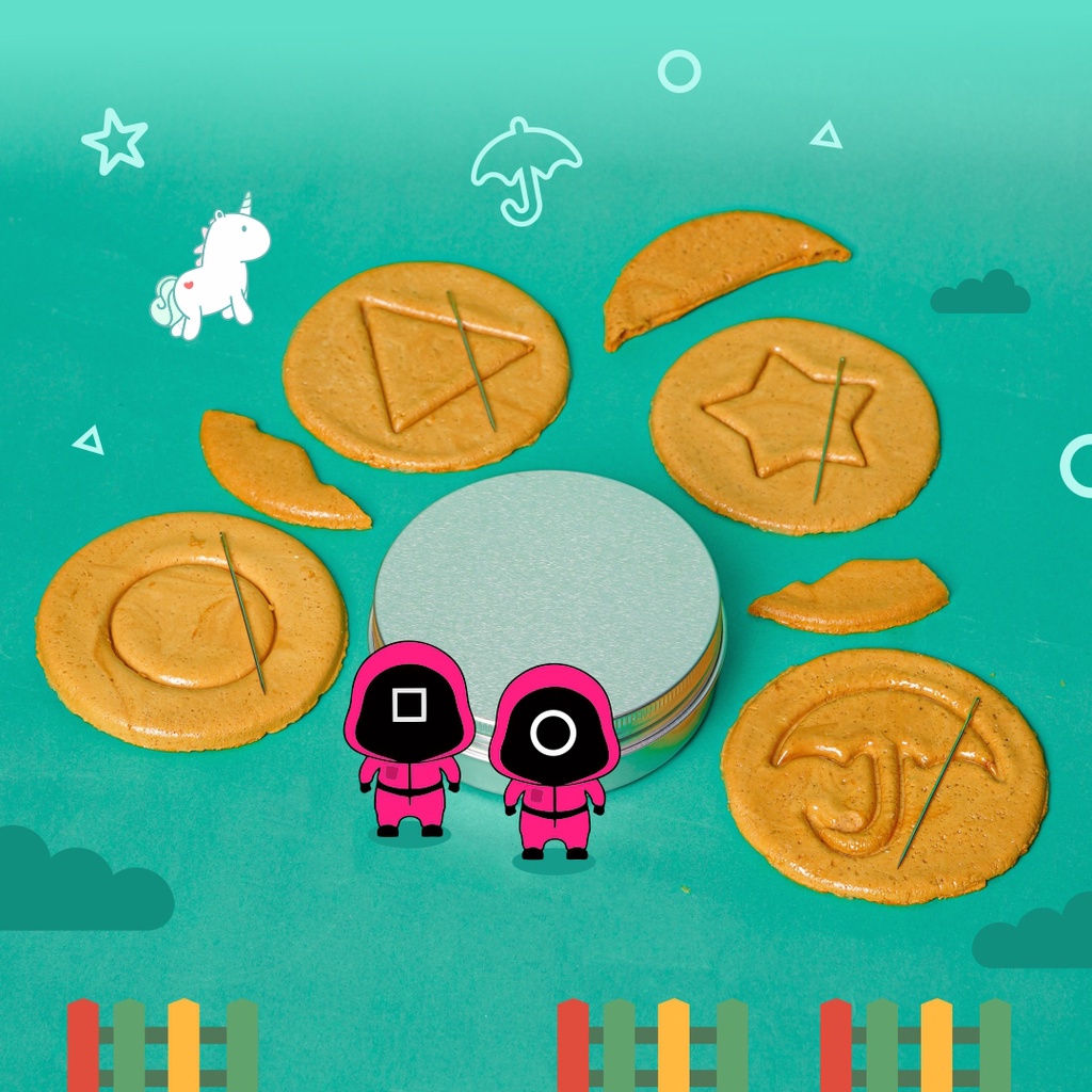 

[11.11] Dalgona Candy Squid Game isi 4 pcs Payung Bintang Lingkaran Segitiga Gula Gulali Dalgona Gulali Jadul / gulali squid game