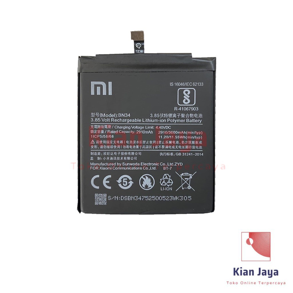 Baterai Redmi 5a BN34 Original OEM Batrai Batre Battery Handphpne Hp BN 34 Ori