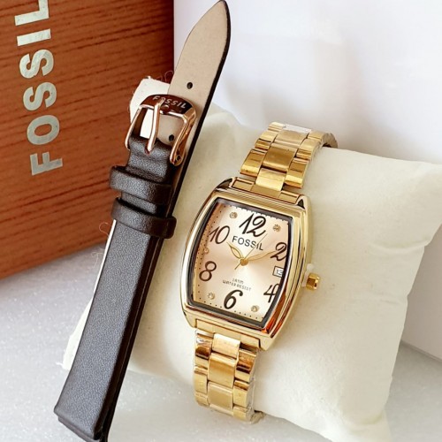 Jam Tangan Cewek Wanita Tali Rantai Kulit Gold Anti Air Import Model Terbaru Elegan Kecil Free Box