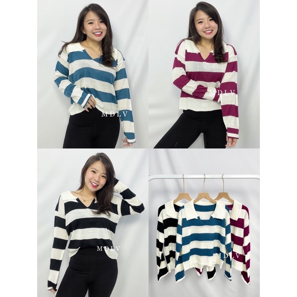 MDLV ~ Sweater Fuji Rajut Atasan Sweater Rajut Garis Cross Korea Look Fashion Wanita