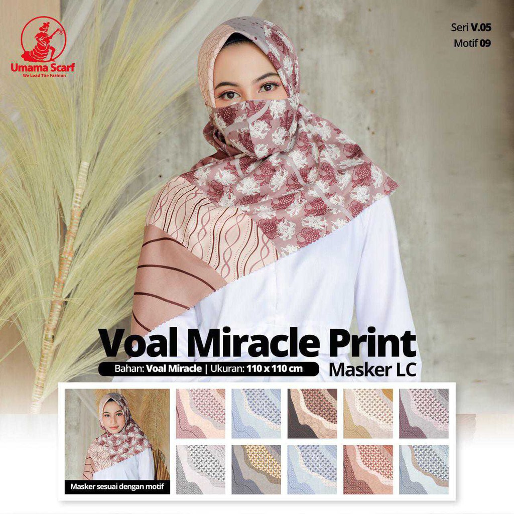 Jilbab Voal Miracle Plain Motif free Masker