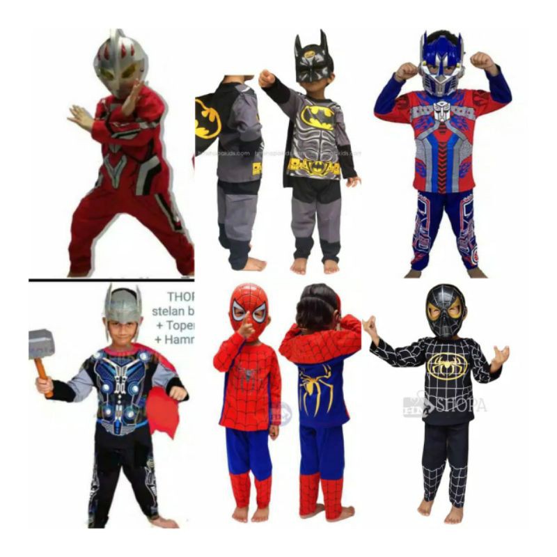 BAJU ANAK SUPERHERO KOSTUM ANAK SPIDERMEN ULTRAMEN TOR BETMEN VENOM TRANSSFORMERS