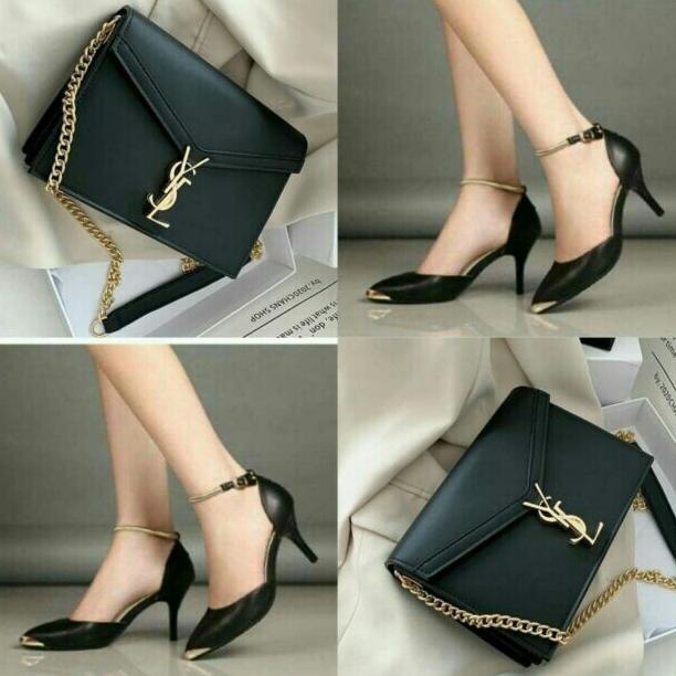 SET SEPATU HELLS DAN TAS WANITA PAKET 2IN1