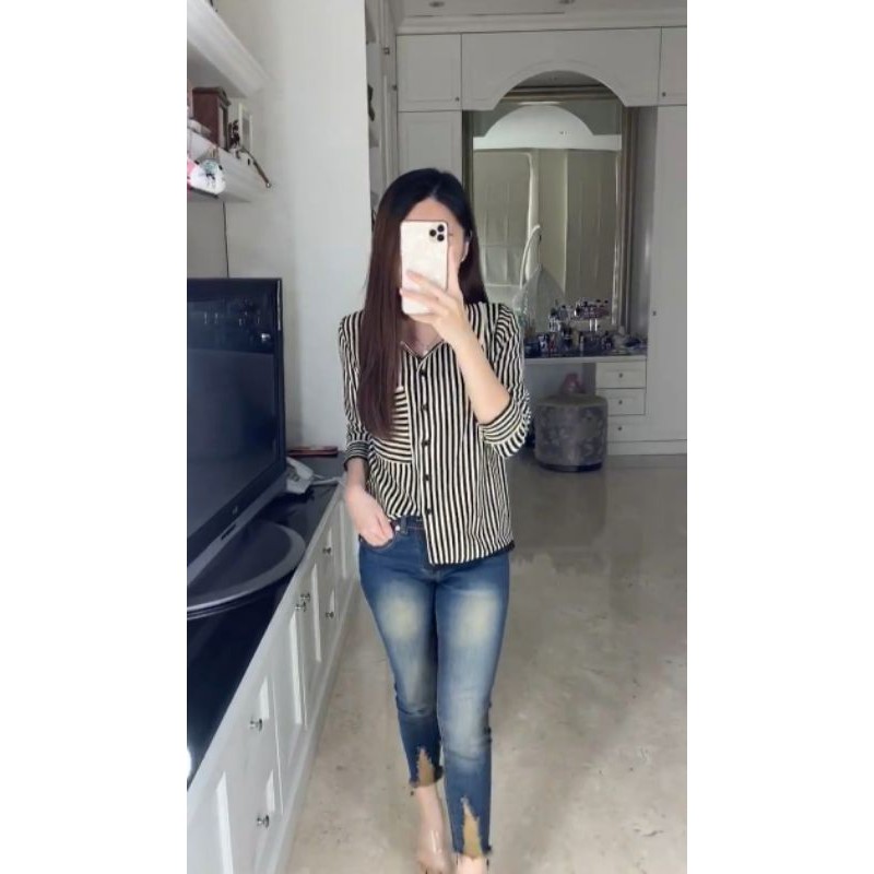 Kemeja Stripe Zara Rajut Import