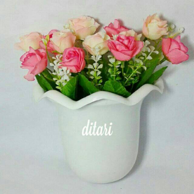 Bunga plastik hias artificial artifisial POT DINDING shabby chic