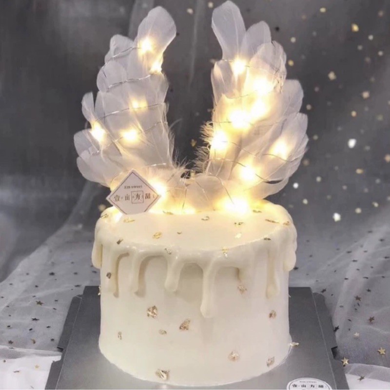 Cake Topper Sayap/  Toper kue sayap bulu malaikat/ hiasan dekorasi kue tart/ White wings