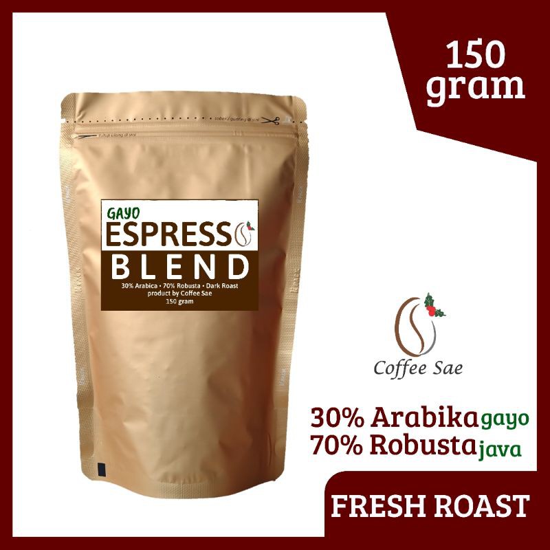 

KOPI GAYO ESPRESSO BLEND 150 gram CoffeeSae Robusta dan Arabika 70:30 150 gram Biji Atau Bubuk