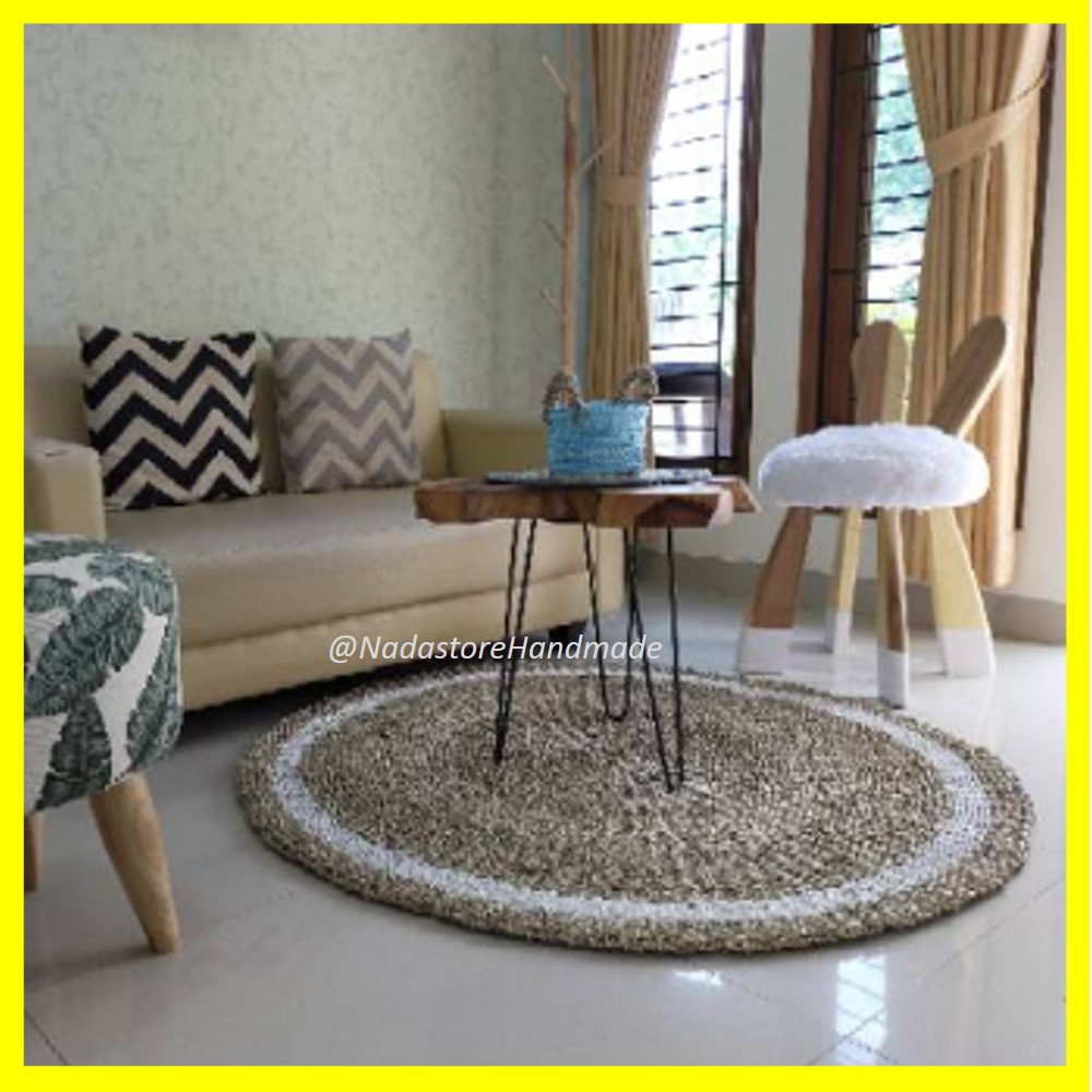 RUG SEAGRASS 100 CM NATURAL LIS PUTIH