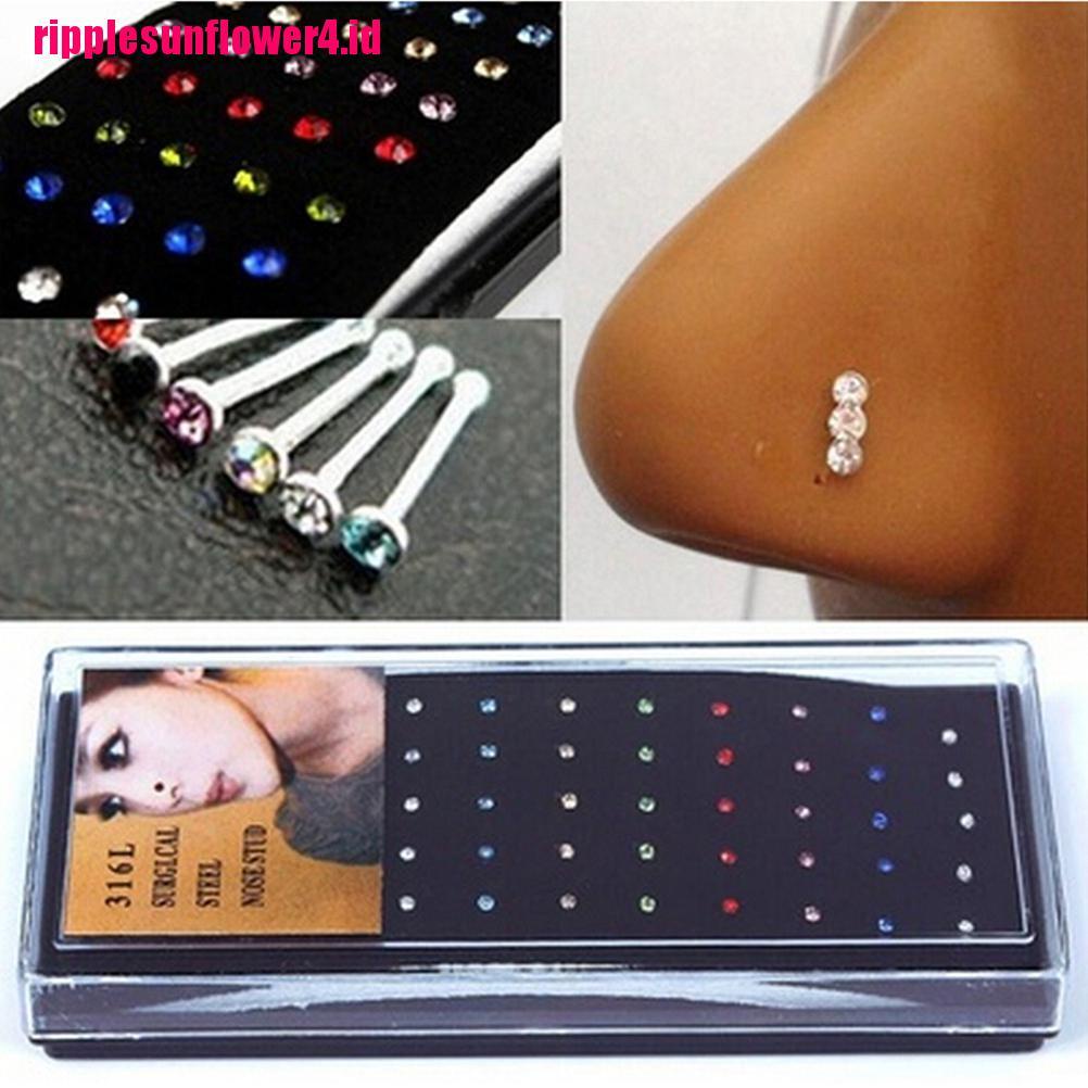 40pcs Anting Tindik Hidung Bahan Stainless Steel Dengan Kristal Berlian Imitasi