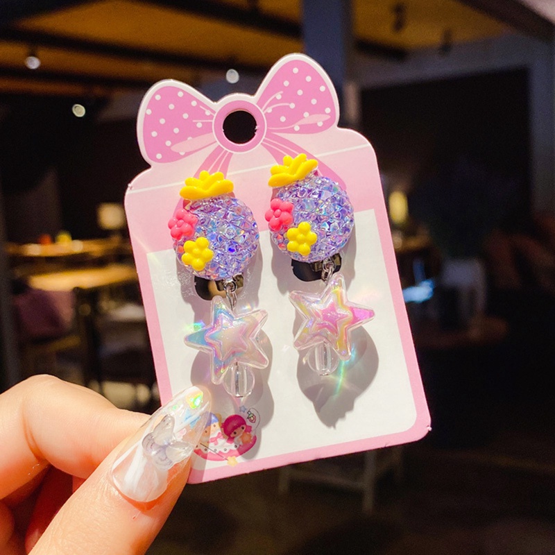 Anting Klip Tanpa Lubang Motif Kartun Bahan Resin Untuk Anak Perempuan