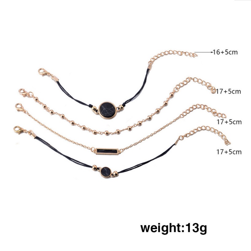 [4 Pcs] Sederhana Hitam Bohemian Persegi Lingkaran Geometri Rantai Gelang Set Hadiah Elegan