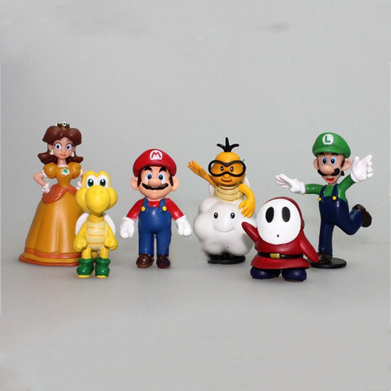 6pcs/set Patung Jepang Game Super Mario Set Luigi Donkey Mario Bros Model Boneka Collections Brinquedos Hadiah Ulang Tahun