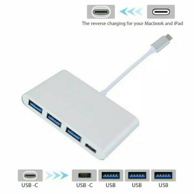 Konventer USB type C to HUB 3 port USB 3.0 dan USB C Charging port