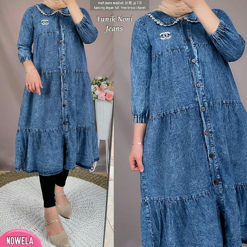 TUNIK NONI JEANS BY NOWELA||JEANS WASHED LD 98 PJ 110 KANCING DEPAN