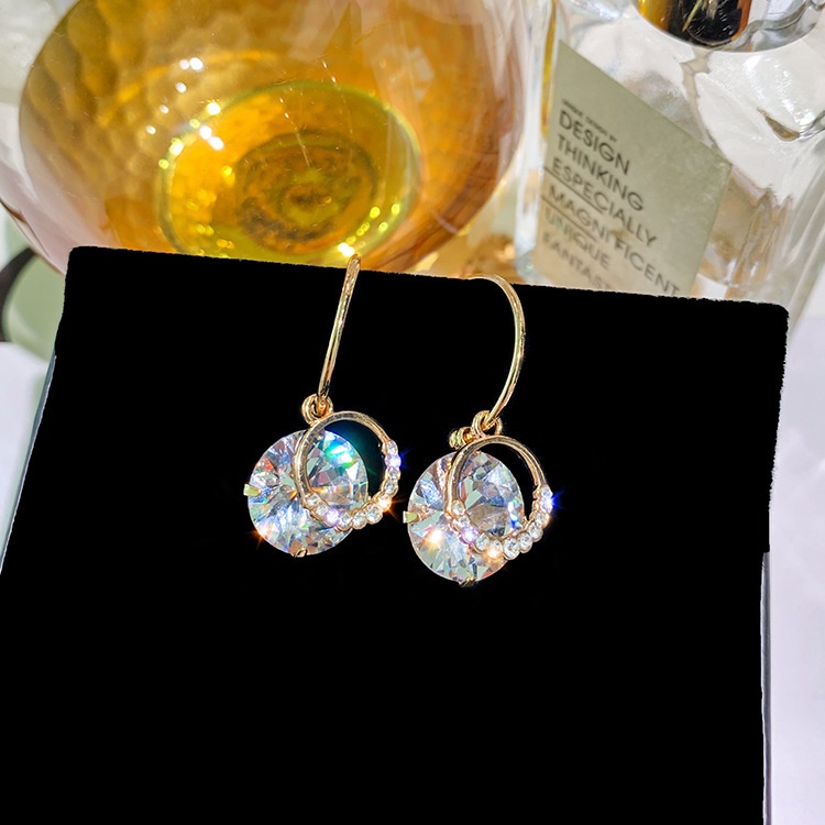 [ 1 Pair Vintage  Double Cricle Crystal Pendant Earrings  Dangle Earrings Ear Jewelry Accessories ]