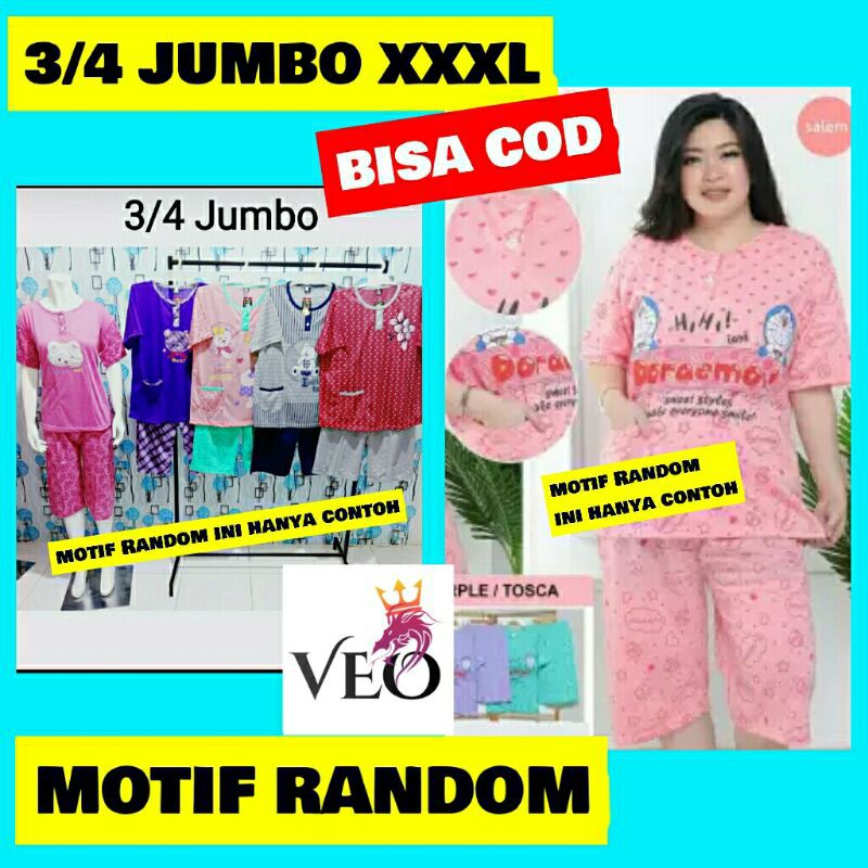 BAJU TIDUR 3/4 JUMBO XXXL STELAN KAOS GROSIR/ECERAN MOTIF RANDOM