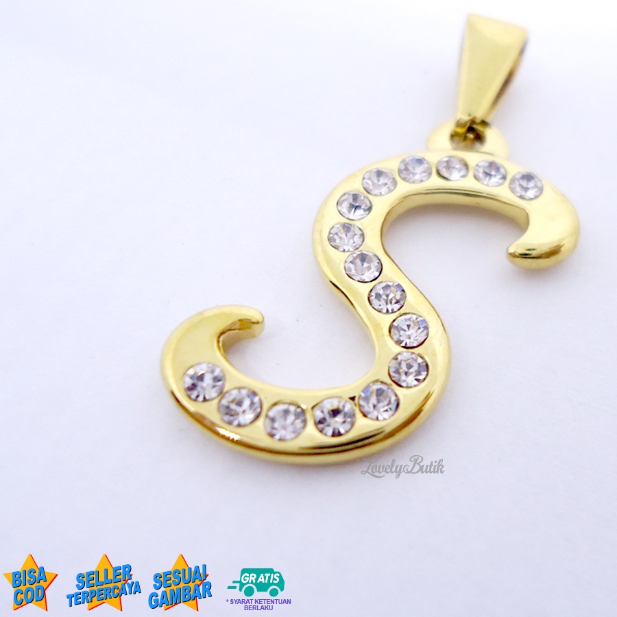 Lovelybutik Liontin Huruf Titanium Inisial S Klasik warna Gold Silver