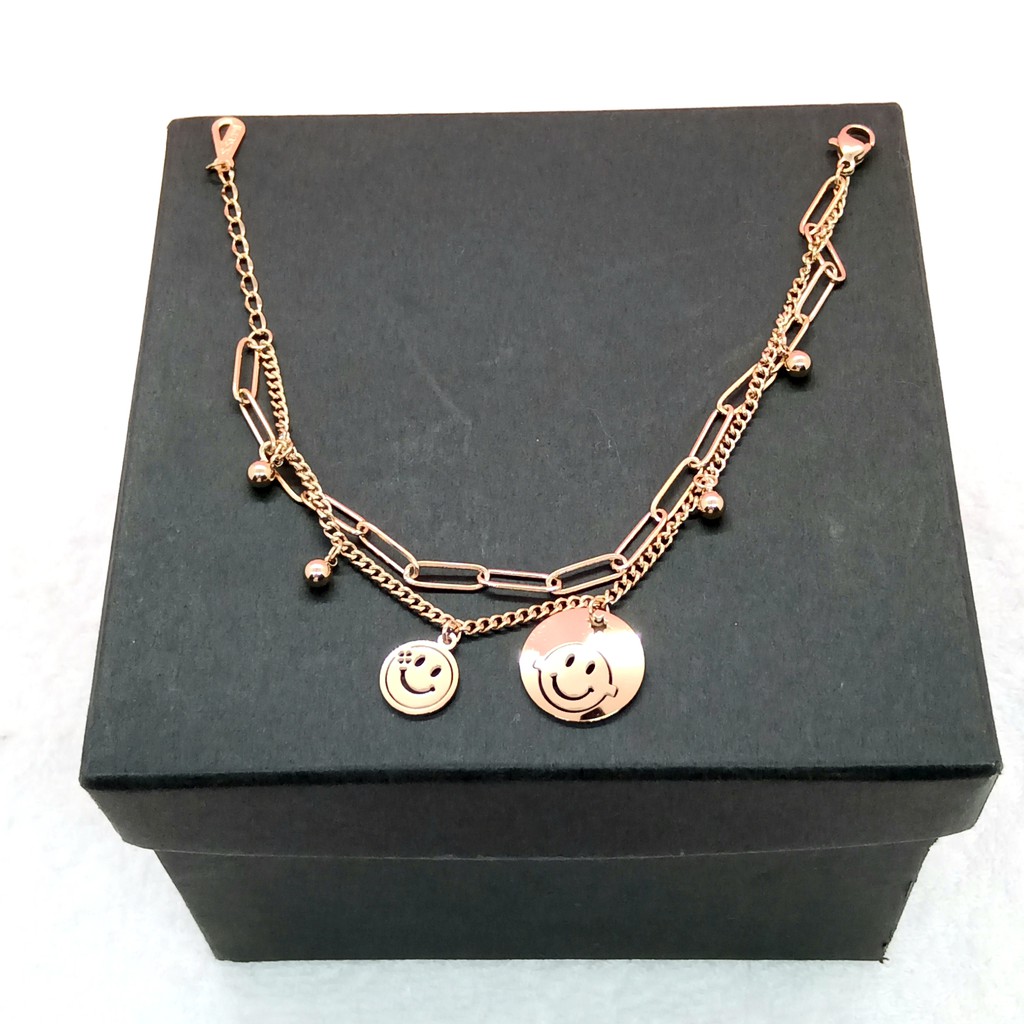 Gelang Titanium Aksen Wajah Baby Double Layer Rose Gold dan Gold 18K