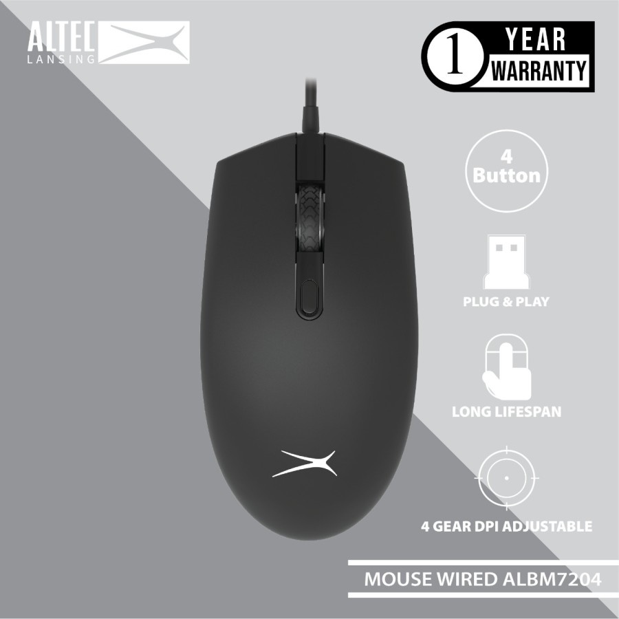 Mouse altec lansing wired usb 2.0 optical 2400dpi for office gaming laptop pc cpu albm-7204 albm7204