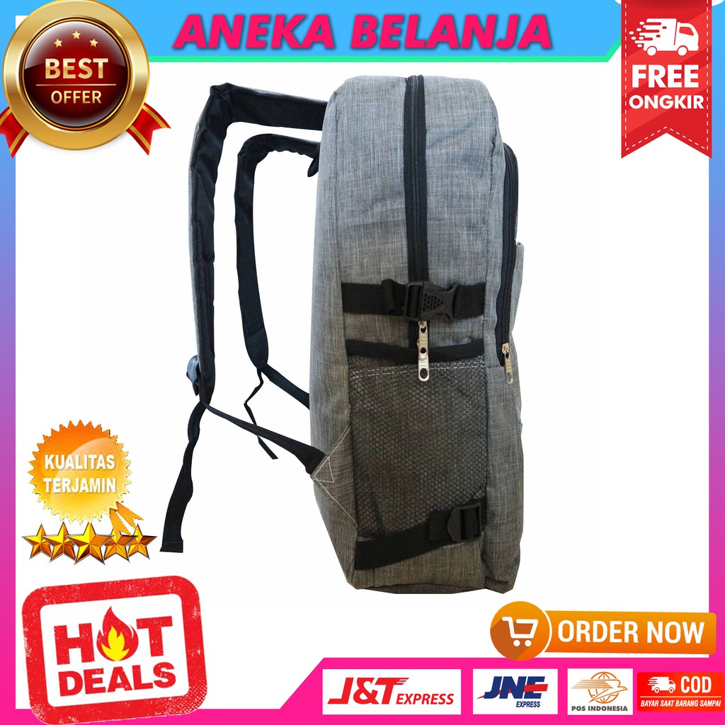 ANEKA - Tas Ransel Pria Terbaru Model Enigma Warna Abu Fashionable Bonus RAINCOVER Stylish Backpack Cowok Camping Hiking Murah Kuat Trendy Tas Sekolah Kuliah Mudik Terlaris Kualitas Terbaik