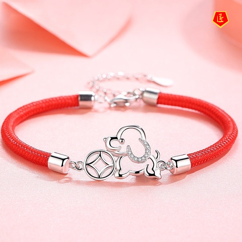 [Ready Stock]Women's 925 Silver Red Rope Fortune Dog Bracelet