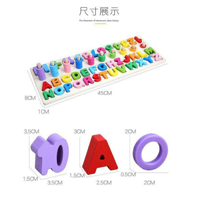 Wooden Learning Board Alphabet Numbers - Mainan Edukasi Belajar Warna Angka Huruf Berhitung