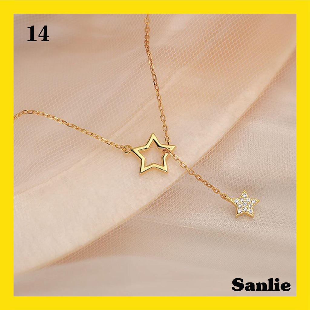 Sanlie Kalung Titanium Wanita Korea  Kalung Liontin Fashion Murah Model Dua Bintang 14