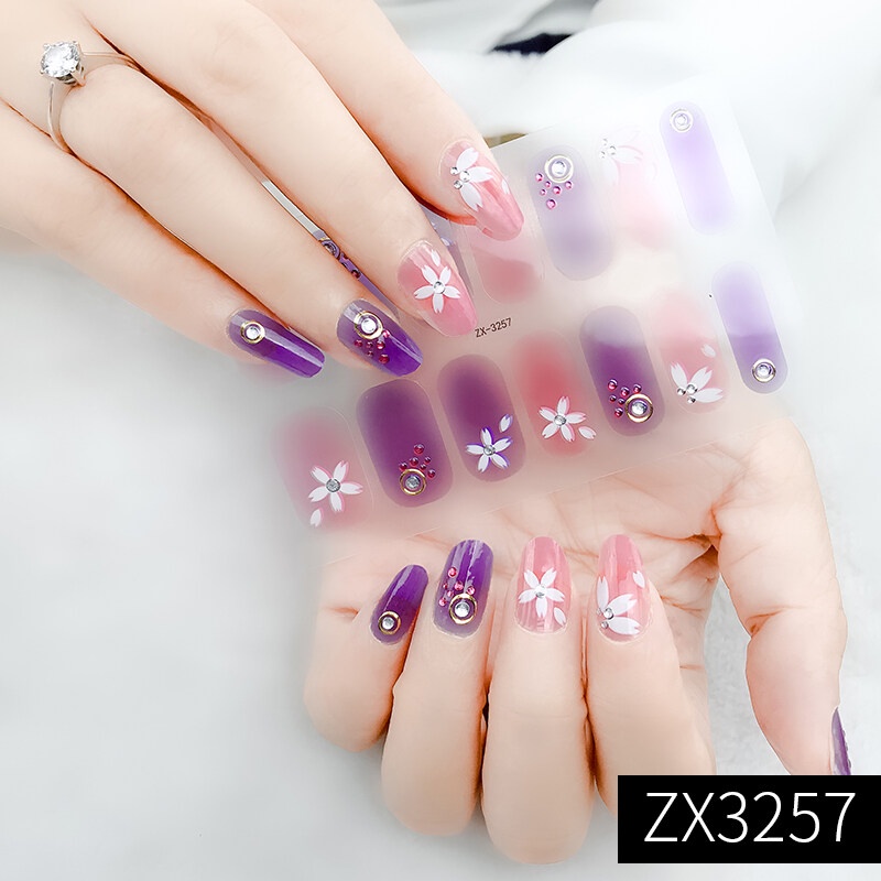 ZX 14Pcs/Set Stiker Kuku 3d Desain Bermotif High End Berlian Mutiara Permata Warna-Warni Untuk Tempel Tahan Air Tahan Lama Menicure Stickers Korea Self Adhesive Fashion Sticker kuku Full Aksesoris Dapat Kupas Mudah Digunakan Dan Dilepas Anti Air Nail Art