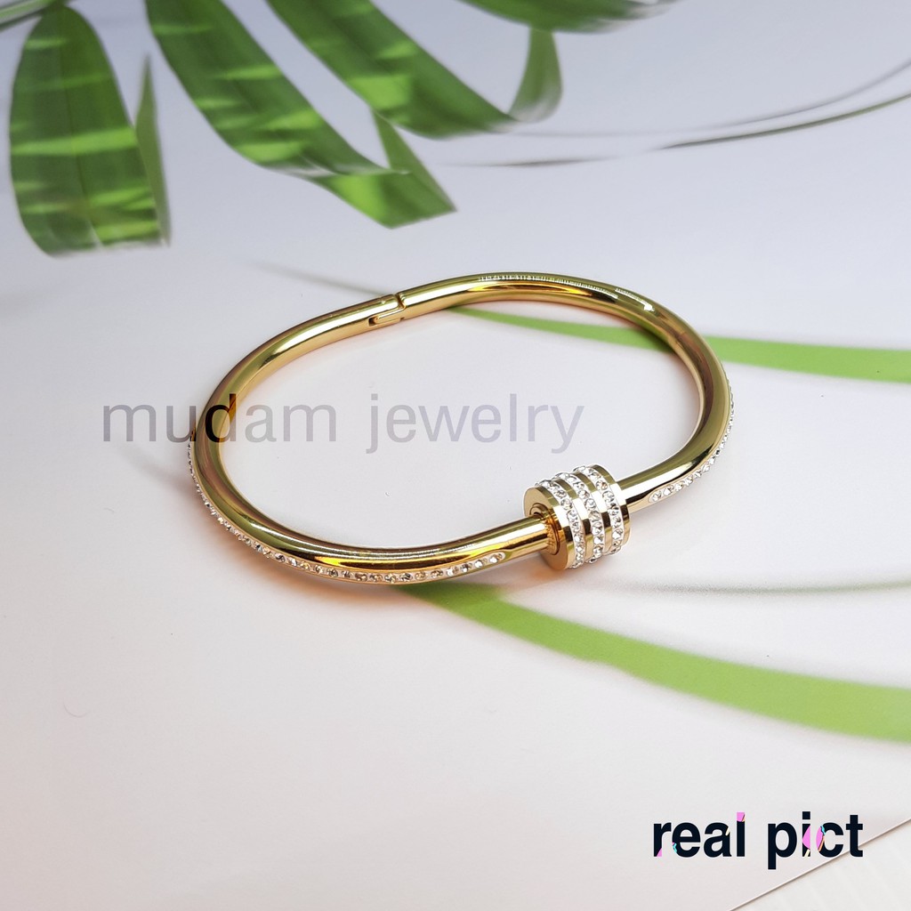 Gelang Ring Putar Kristal Putih Titanium Tersedia Warna Rose Gold, Gold dan Silver