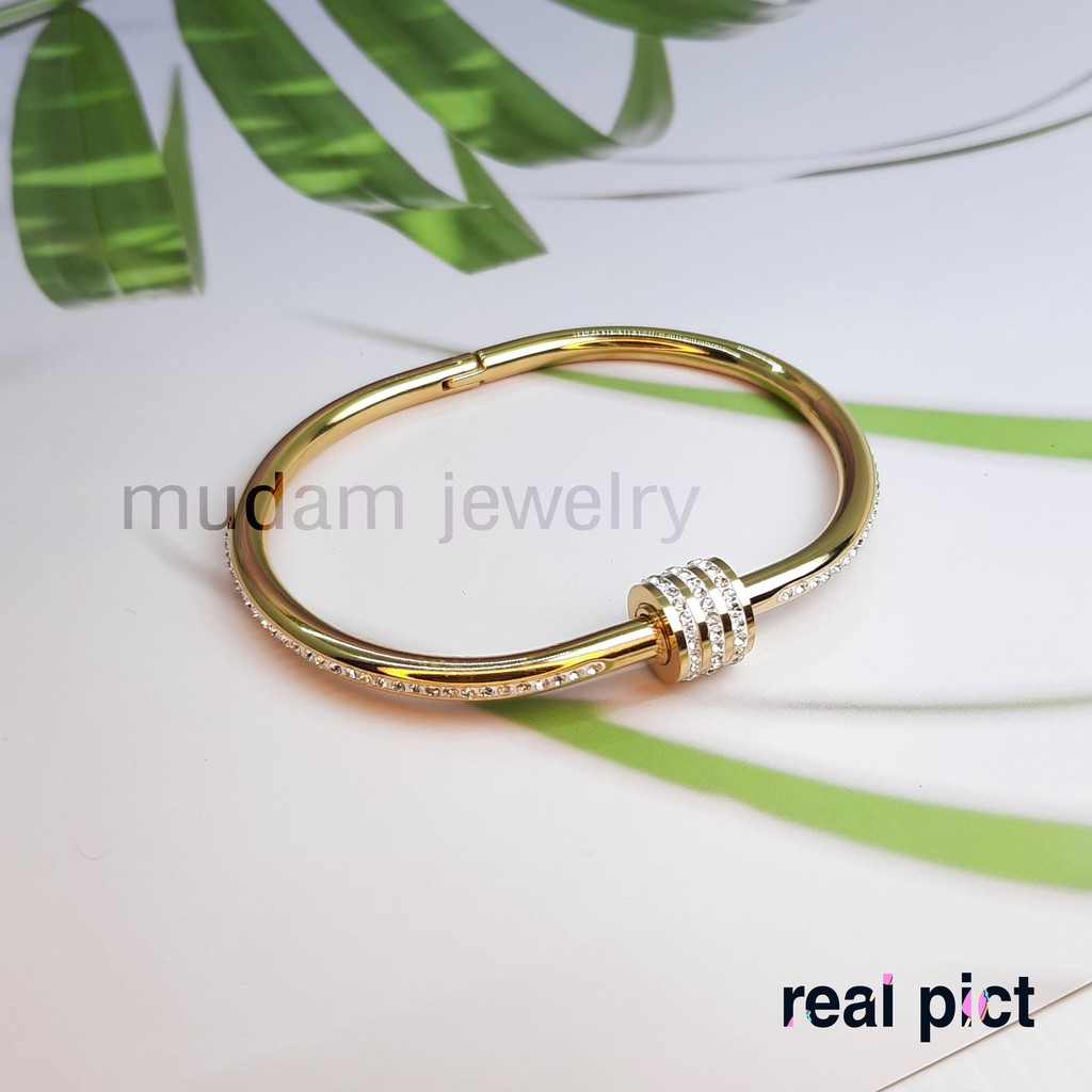 Gelang Ring Putar Kristal Putih Titanium Tersedia Warna Rose Gold, Gold dan Silver