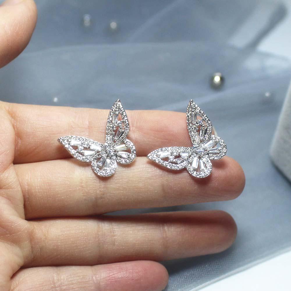 Anting Stud Silver Needle Bentuk Kupu-Kupu Kecil Aksen Berlian Imitasi Warna-Warni Gaya Korea Untuk Wanita