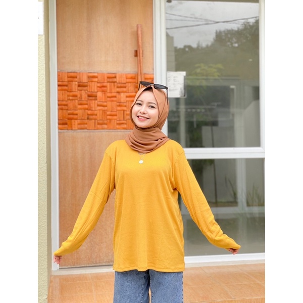 SWEATER OBLONG RAJUT LENGAN PANJANG TSHIRT KNIT RIB KAOS MELAR JUMBO ADEM DAILY BASIC