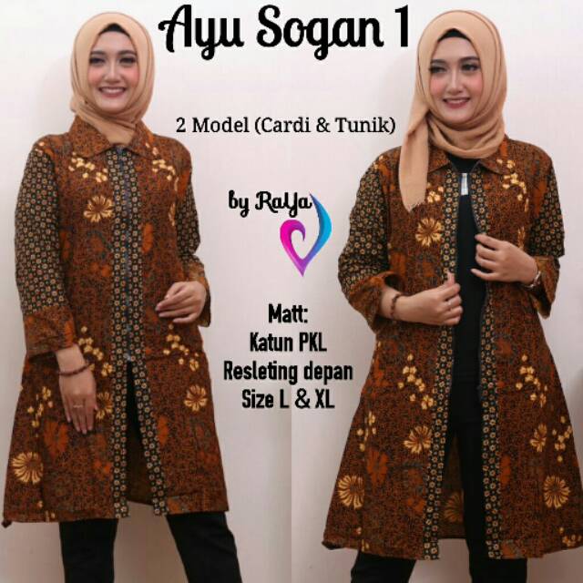 Ayu Sogan Tunik Cardi Batik  Murah Hijab Modern Resleting 