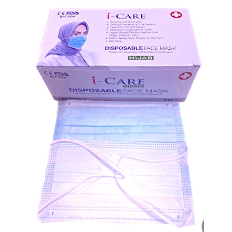  MASKER  3PLY HIJAB MASKER  KUPING MASKER  EARLOOP ISI 50 PCS 