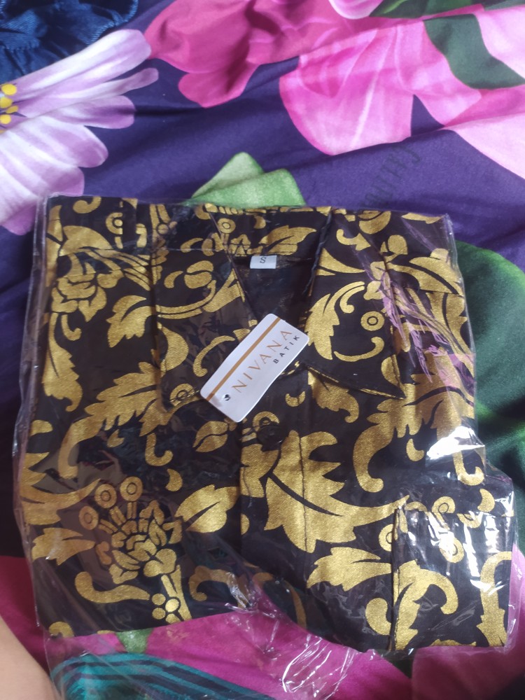 Batik Anak Size Terlengkap! Nivana Batik - Prada Emas  Anak Bakung Kembang Gede Kemeja Anak
