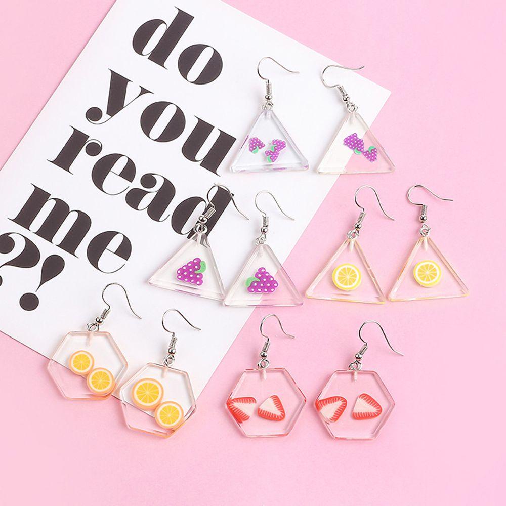 R-flower 1pasang Eardrop Geometris Fashion Korea Acrylic Anting Buah