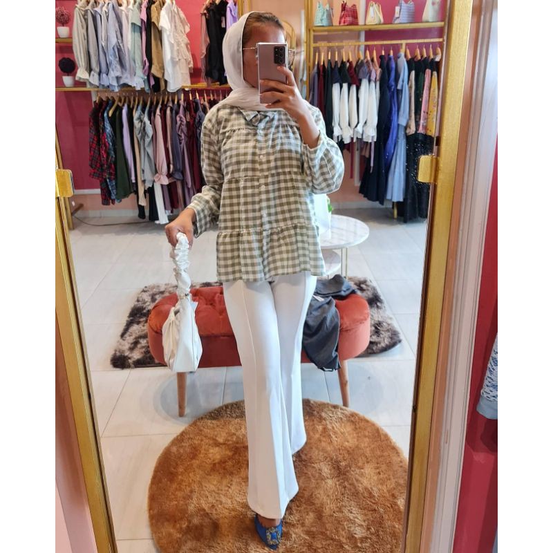 BLOUSE KOTAK RUFFLE LENGAN KERUT