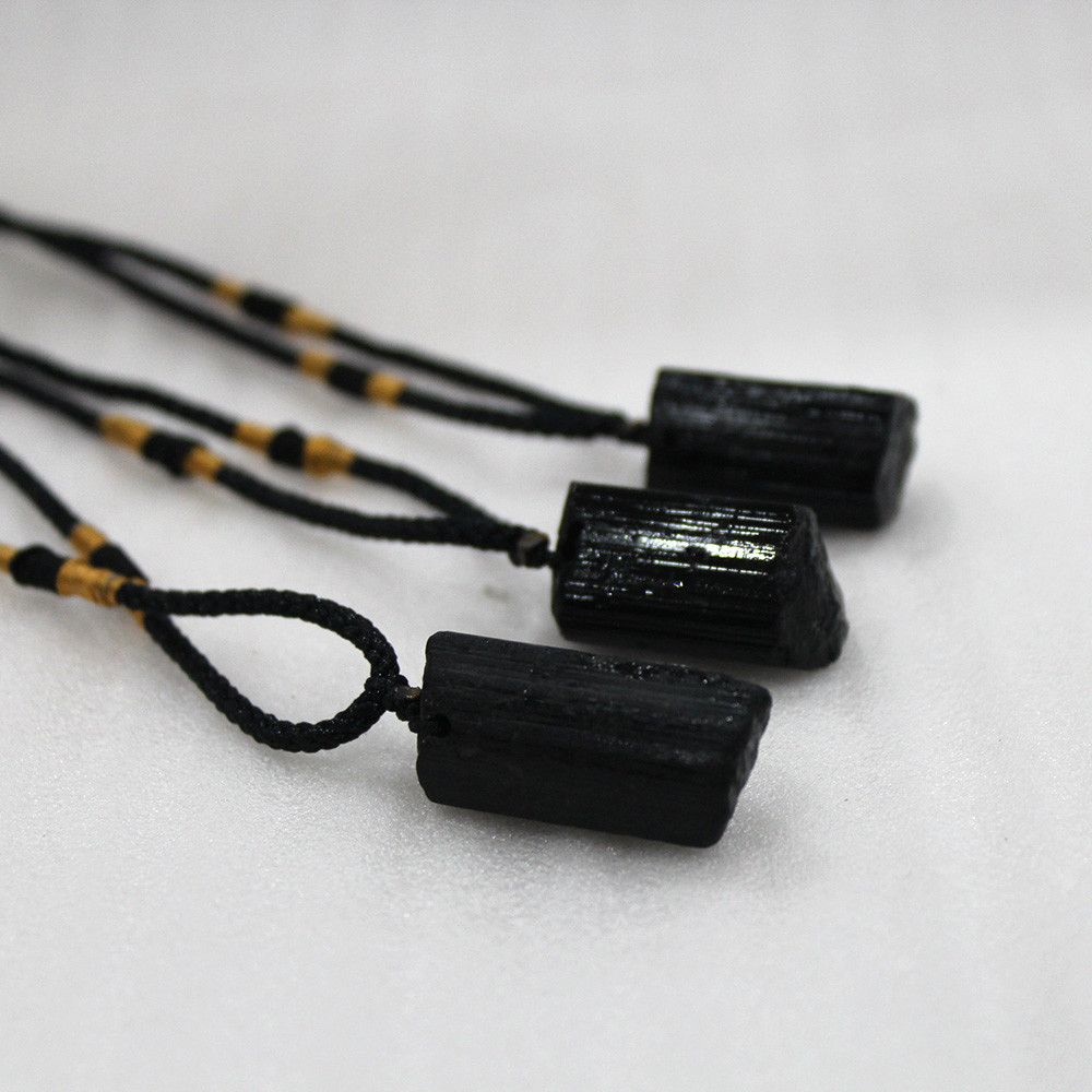 ROW Men Tourmaline Stone Pendant Black Specimen Necklace Women Healing Stone Energy Fashion Crystal Gem