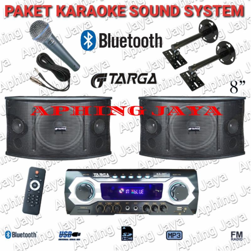 Paket Karaoke Sound System TARGA 8inch + Amplifier + Mic + Bracket