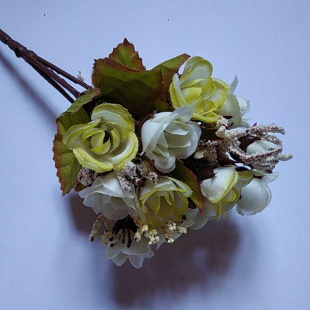 Bunga artificial Rose mini RM001, bunga dekorasi / bunga plastik-Putih kuning