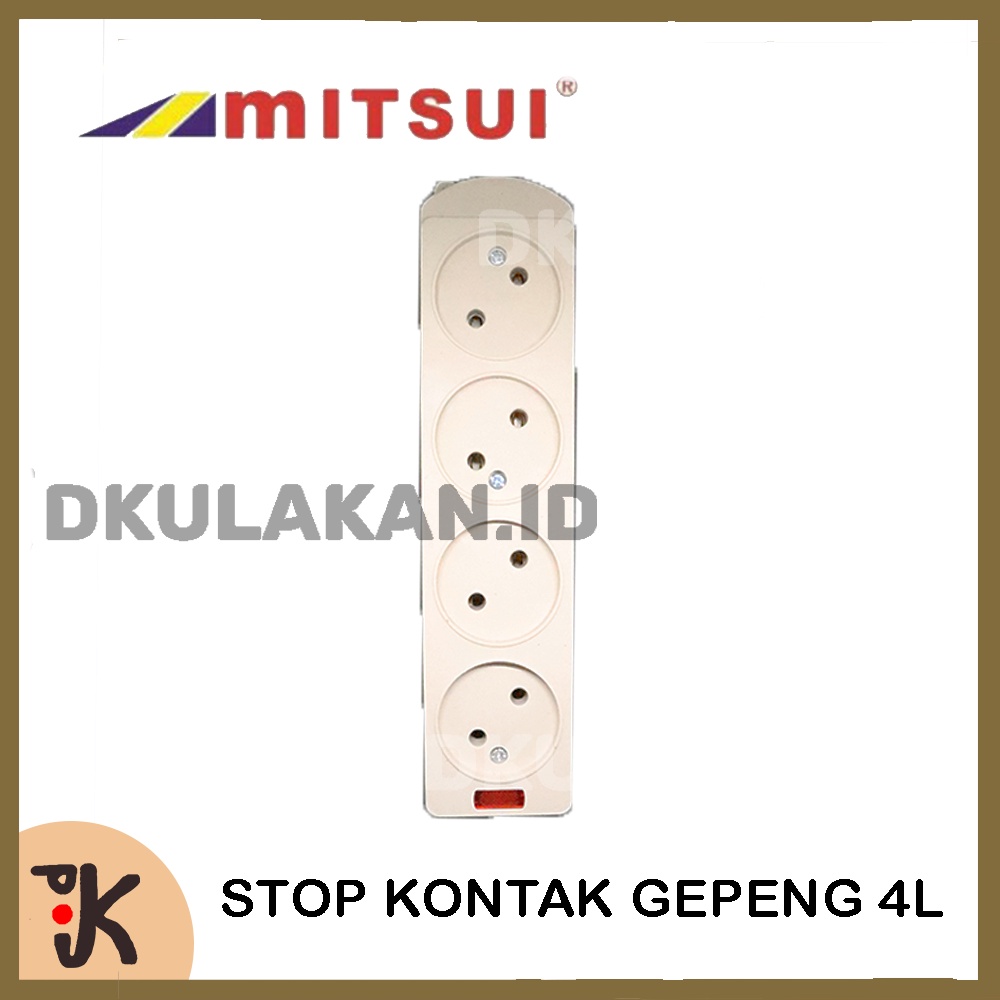 MITSUI Stop Kontak Gepeng 4 Lubang Cream MSC 084 + Lampu Indikator Kuningan