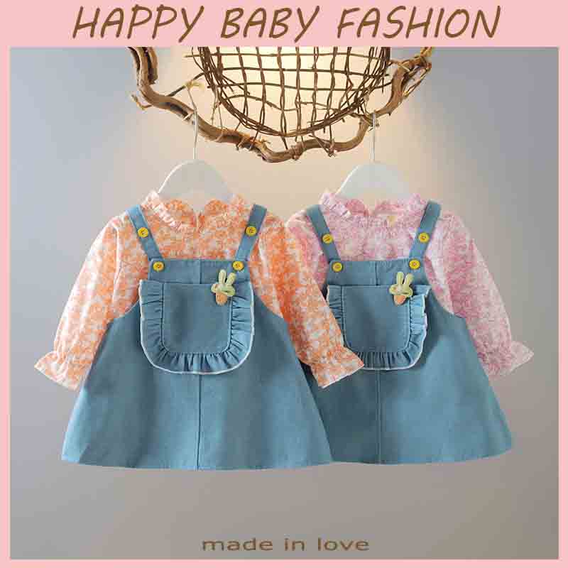 【Happy Baby】0- 4Tahun QZ-71 Setelan Terusan Soft &amp; Elegant Dress Bahan Jeans  Ringan