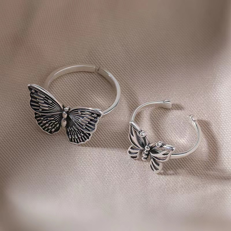 IFYOU 2pcs / set Cincin Model Butterfly Cutout Warna Silver Gaya Korea Untuk Wanita