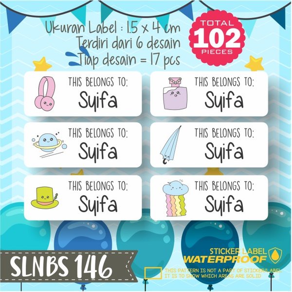 

sale SLNBS-146 stiker label nama anak kartun sticker anti air Murah