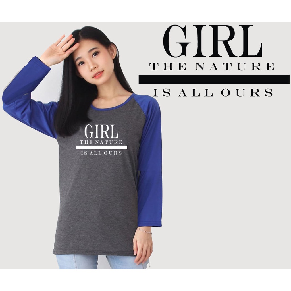 Kaos Raglan Abu Tua Lengan Panjang Gambar GIRL