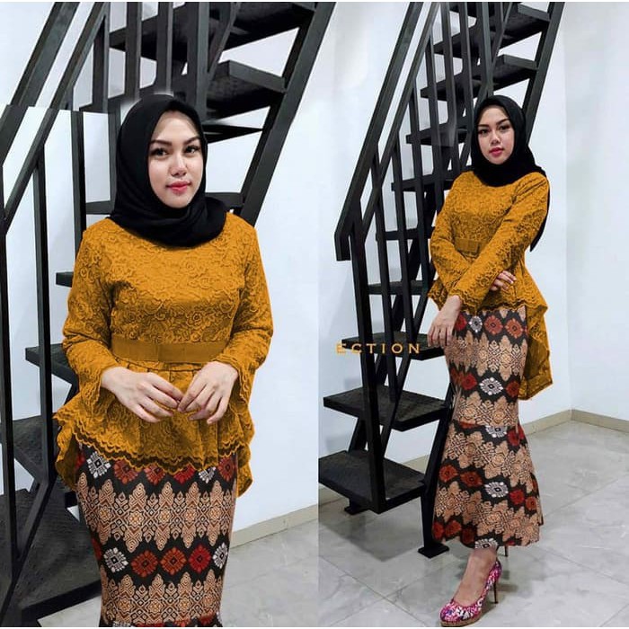 Kebaya Modern Hijab Remaja Style Modis Cantik Brokat Aurora Two Tone Terbaru Pink Mint Silver Biru